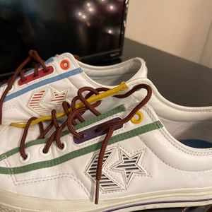 Converse white leather multicolored trim all stars Women US 12.5